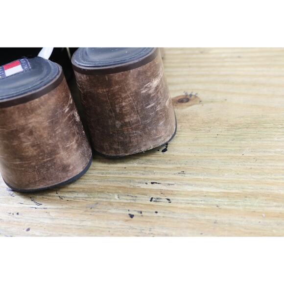 Vintage Tommy Hilfiger Shoes 7.5M Blue Leather Wooden Platform Chunky Y2K Clogs - Picture 11 of 11